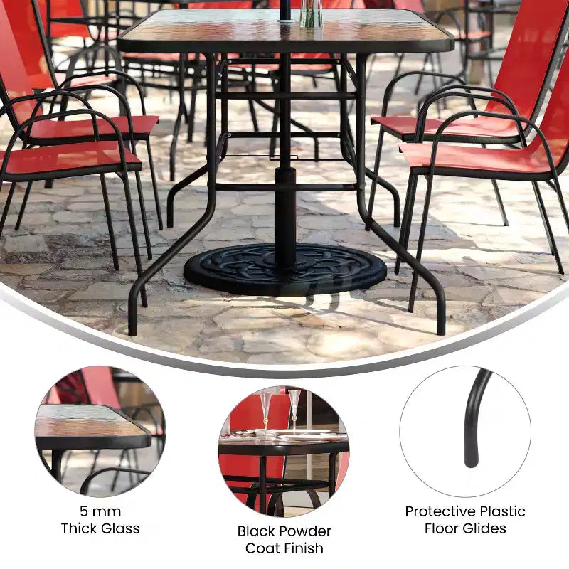 Flash Furniture Brazos 5 Piece Outdoor Patio Dining Set - Tempered Glass Patio Table, 4 Flex Comfort Stack Chairs
