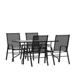 Flash Furniture Brazos 5 Piece Outdoor Patio Dining Set - Tempered Glass Patio Table, 4 Flex Comfort Stack Chairs