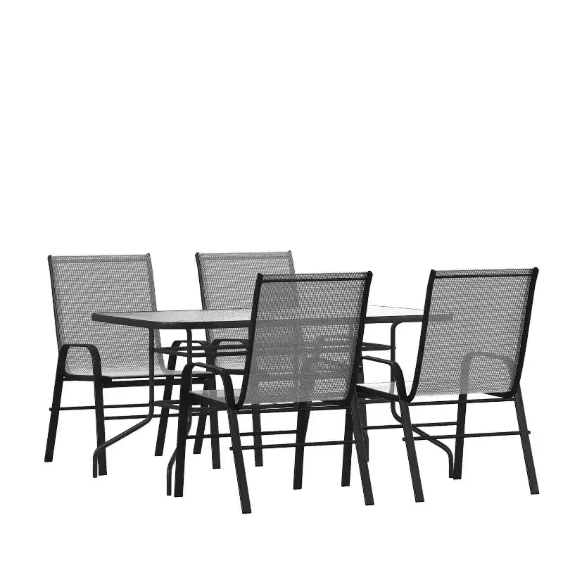 Flash Furniture Brazos 5-teiliges Essset für die Terrasse - Terrassentisch aus gehärtetem Glas, 4 stapelbare Flex-Comfort-Stühle
