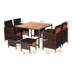 Costway 9PCS Patio Rattan Dining Set Cushioned Chairs Ottoman Wood Table Top White/Red/Black