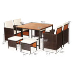 Costway 9PCS Patio Rattan Dining Set Cushioned Chairs Ottoman Wood Table Top White/Red/Black