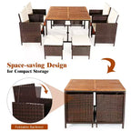 Costway 9PCS Patio Rattan Dining Set Cushioned Chairs Ottoman Wood Table Top White/Red/Black