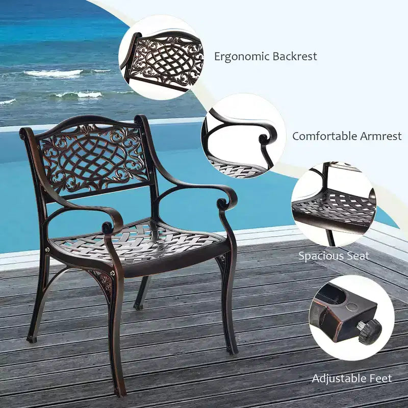 Costway 5 PCS Patio Dining Bistro Sets Cast Aluminum Round Patio Table W/Chairs