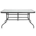 Emma and Oliver 7 Piece Patio Table & Chairs Set with 31.5x55 Rectangular Metal Table with Tempered Glass Top and 6 Black Aluminum Stacking Chairs