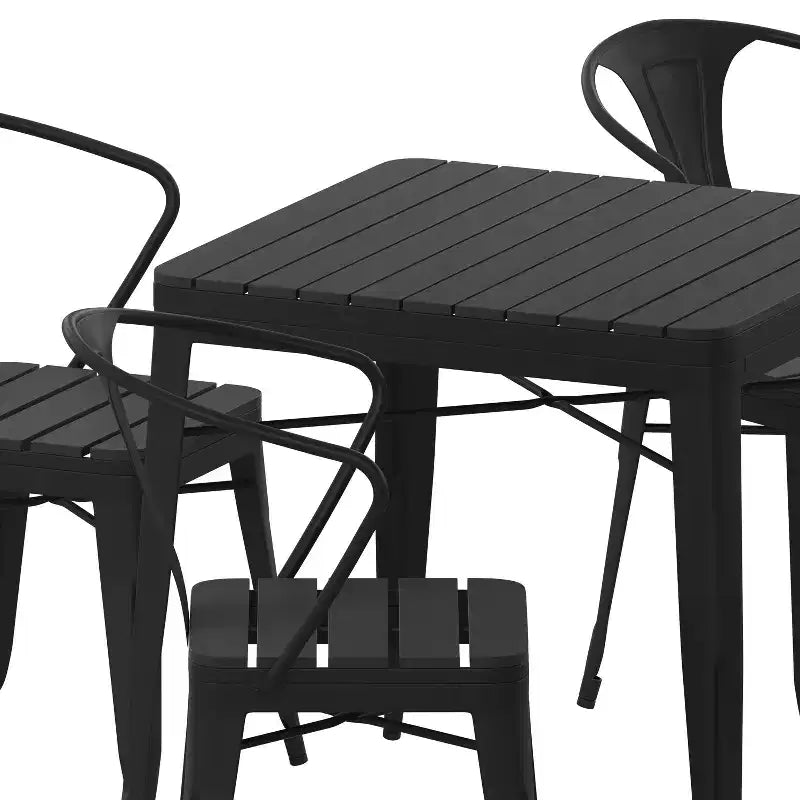 Flash Furniture All-Weather Resin Top Square Table & 4 Metal Chairs with Poly Resin Seats-Black