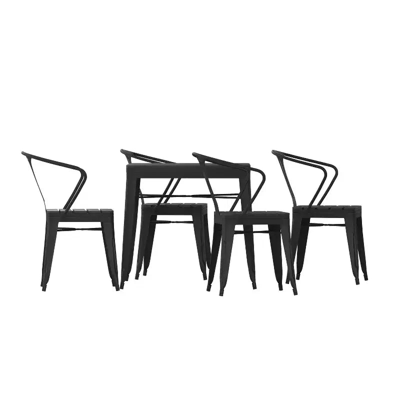Flash Furniture All-Weather Resin Top Square Table & 4 Metal Chairs with Poly Resin Seats-Black