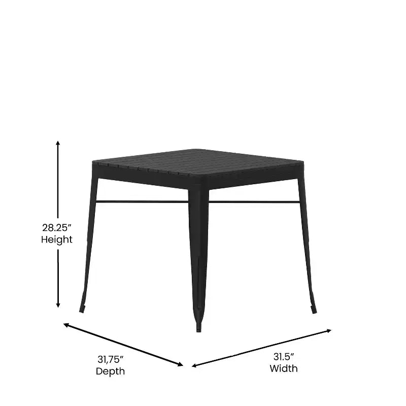 Flash Furniture All-Weather Resin Top Square Table & 4 Metal Chairs with Poly Resin Seats-Black