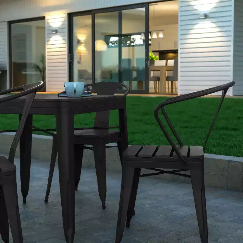 Emma and Oliver Modern 5 Piece Weather and Rust Resistant Black Steel and Polyresin Patio Set with Table & 4 Chairs Indoor and Outdoor Use