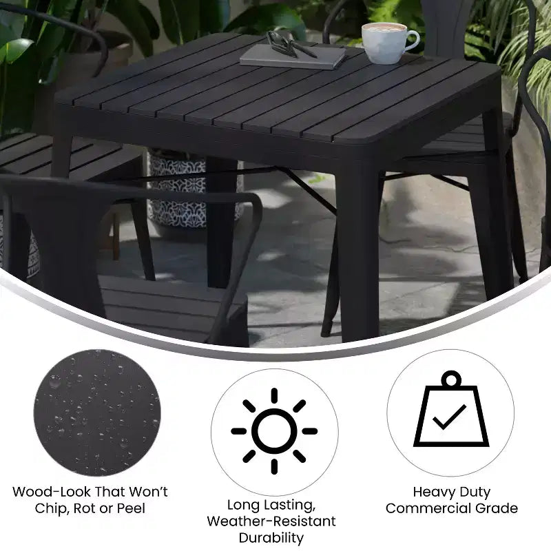 Emma and Oliver Modern 5 Piece Weather and Rust Resistant Black Steel and Polyresin Patio Set with Table & 4 Chairs Indoor and Outdoor Use