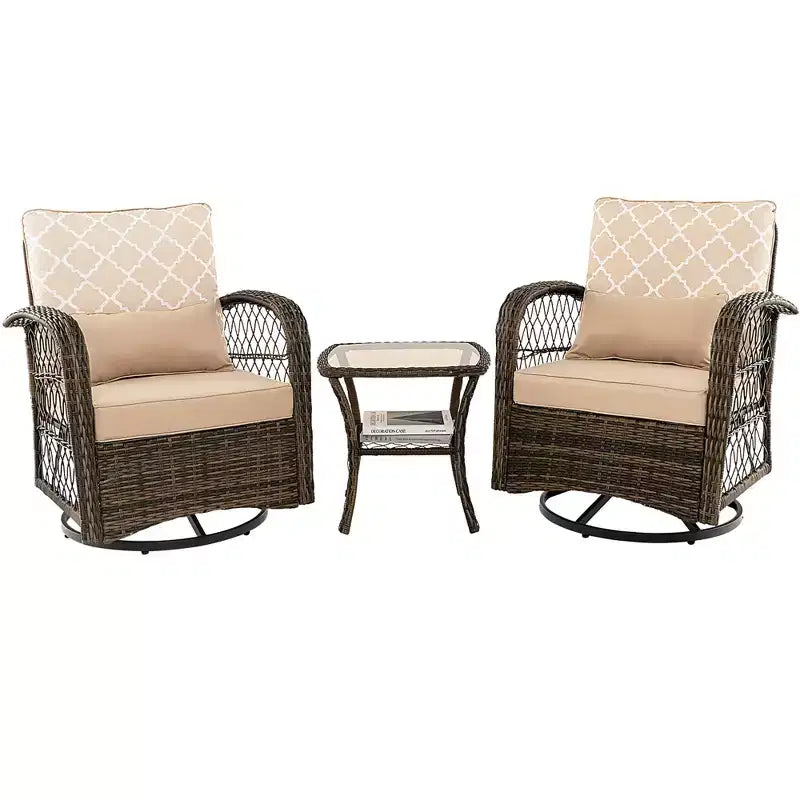 Costway Patio3PCS Wicker Swivel Rocker Set 2 Rocking Chairs 360 Degrees with Coffee Table