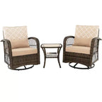 Costway Patio3PCS Wicker Swivel Rocker Set 2 Rocking Chairs 360 Degrees with Coffee Table