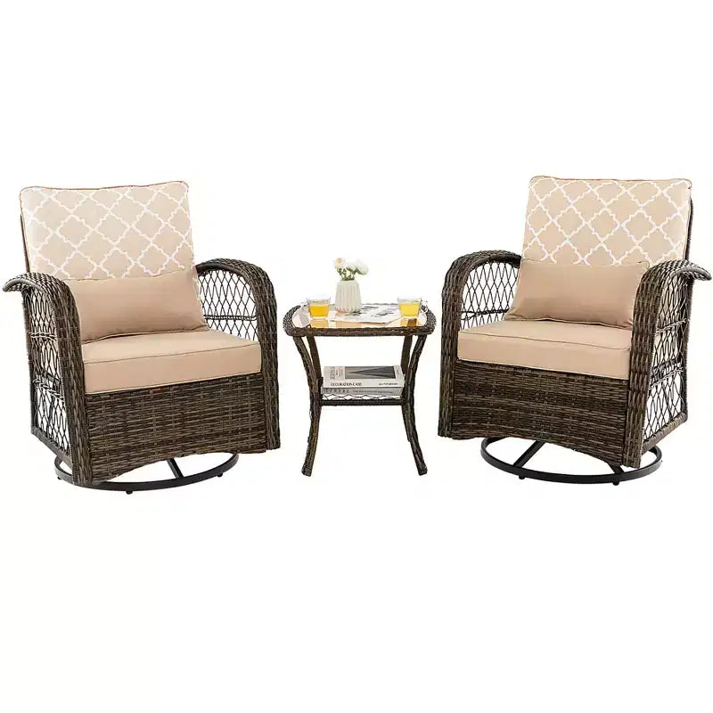 Costway Patio3PCS Wicker Swivel Rocker Set 2 Rocking Chairs 360 Degrees with Coffee Table