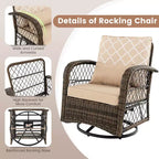 Costway Patio3PCS Wicker Swivel Rocker Set 2 Rocking Chairs 360 Degrees with Coffee Table