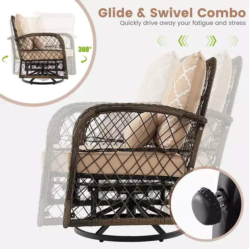 Costway Patio3PCS Wicker Swivel Rocker Set 2 Rocking Chairs 360 Degrees with Coffee Table