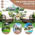 Costway Patio3PCS Wicker Swivel Rocker Set 2 Rocking Chairs 360 Degrees with Coffee Table