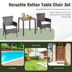 Costway 3PCS Patio Wicker Dining Set Acacia Wood Table Top with Cushioned Chairs Garden