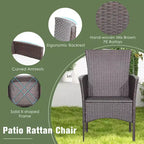 Costway 3PCS Patio Wicker Dining Set Acacia Wood Table Top with Cushioned Chairs Garden