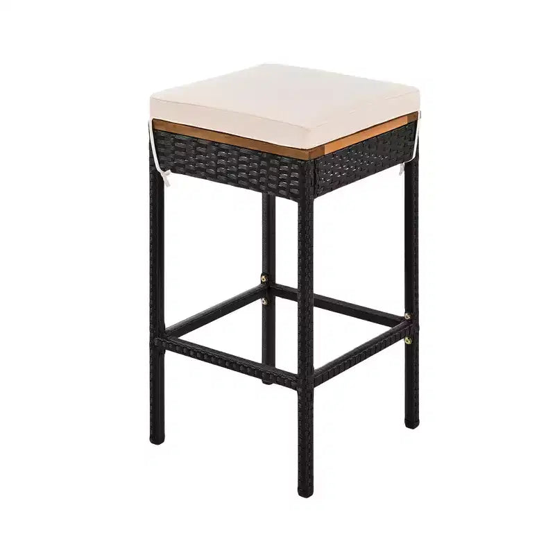 5-Piece Outdoor Patio Wicker Bar Set with Foldable Acacia Wood Top with 4 Stools and 1 Table,Brown - ModernLuxe