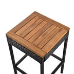 5-Piece Outdoor Patio Wicker Bar Set with Foldable Acacia Wood Top with 4 Stools and 1 Table,Brown - ModernLuxe
