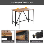 5-Piece Outdoor Patio Wicker Bar Set with Foldable Acacia Wood Top with 4 Stools and 1 Table,Brown - ModernLuxe
