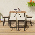 5-Piece Outdoor Patio Wicker Bar Set with Foldable Acacia Wood Top with 4 Stools and 1 Table,Brown - ModernLuxe