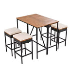 5-Piece Outdoor Patio Wicker Bar Set with Foldable Acacia Wood Top with 4 Stools and 1 Table,Brown - ModernLuxe