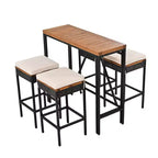 5-Piece Outdoor Patio Wicker Bar Set with Foldable Acacia Wood Top with 4 Stools and 1 Table,Brown - ModernLuxe