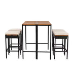 5-Piece Outdoor Patio Wicker Bar Set with Foldable Acacia Wood Top with 4 Stools and 1 Table,Brown - ModernLuxe