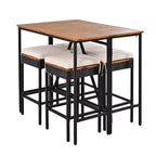 5-Piece Outdoor Patio Wicker Bar Set with Foldable Acacia Wood Top with 4 Stools and 1 Table,Brown - ModernLuxe