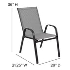Emma and Oliver Five Piece Patio Table Set with Round Metal Table with Tempered Glass Top and 4 Flex Comfort Stacking Chairs