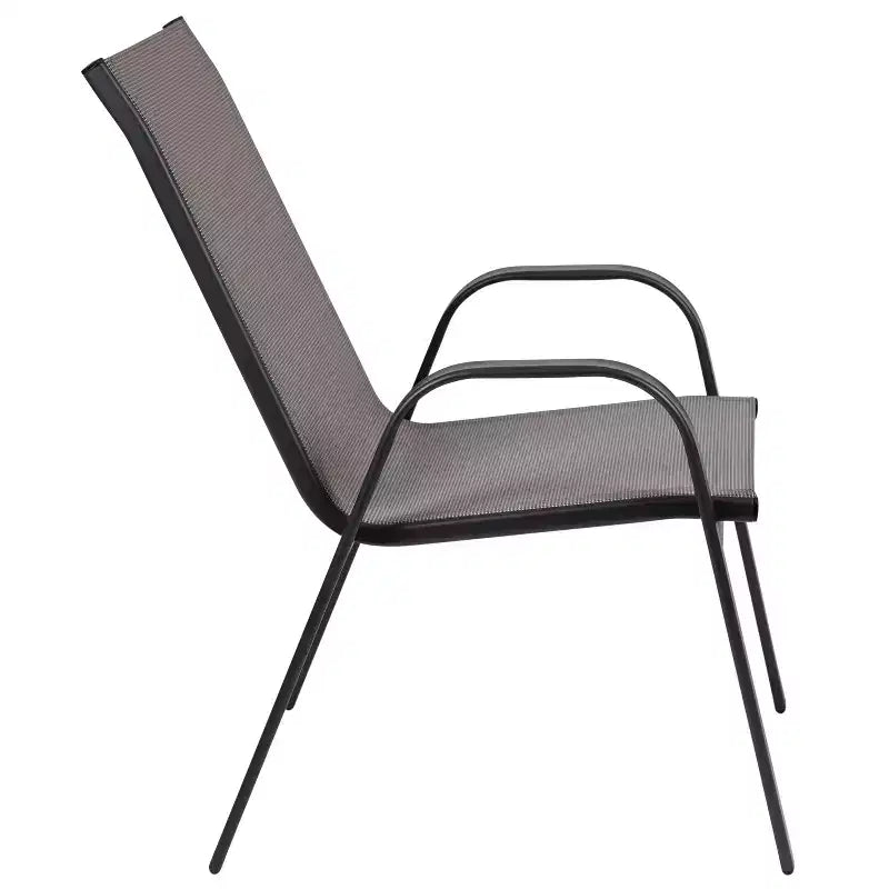 Emma and Oliver Five Piece Patio Table Set with Round Metal Table with Tempered Glass Top and 4 Flex Comfort Stacking Chairs