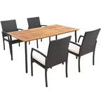 Costway 5PCS Patio Dining Set Cushion Armchairs Acacia Wood Table with Umbrella Hole