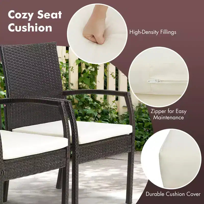 Costway 5PCS Patio Dining Set Cushion Armchairs Acacia Wood Table with Umbrella Hole