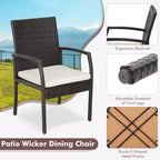 Costway 5PCS Patio Dining Set Cushion Armchairs Acacia Wood Table with Umbrella Hole