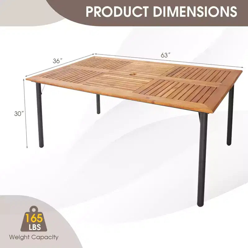 Costway 5PCS Patio Dining Set Cushion Armchairs Acacia Wood Table with Umbrella Hole
