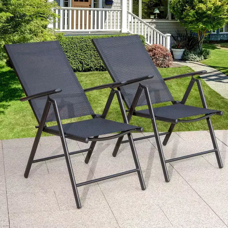Captiva Designs 5pc Outdoor Dining Set with 7-Position Adjustable Folding Chairs & Round Metal Table with Umbrella Hole