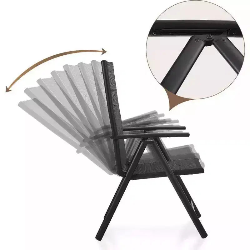 Captiva Designs 5pc Outdoor Dining Set with 7-Position Adjustable Folding Chairs & Round Metal Table with Umbrella Hole