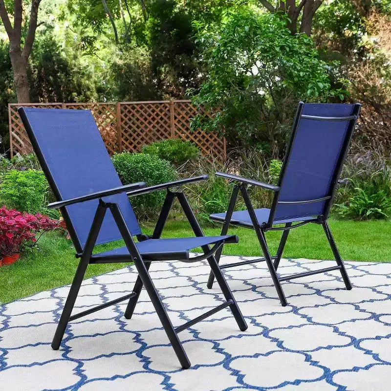 Captiva Designs 5pc Outdoor Dining Set with 7-Position Adjustable Folding Chairs & Round Metal Table with Umbrella Hole