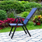 Captiva Designs 5pc Outdoor Dining Set with 7-Position Adjustable Folding Chairs & Round Metal Table with Umbrella Hole