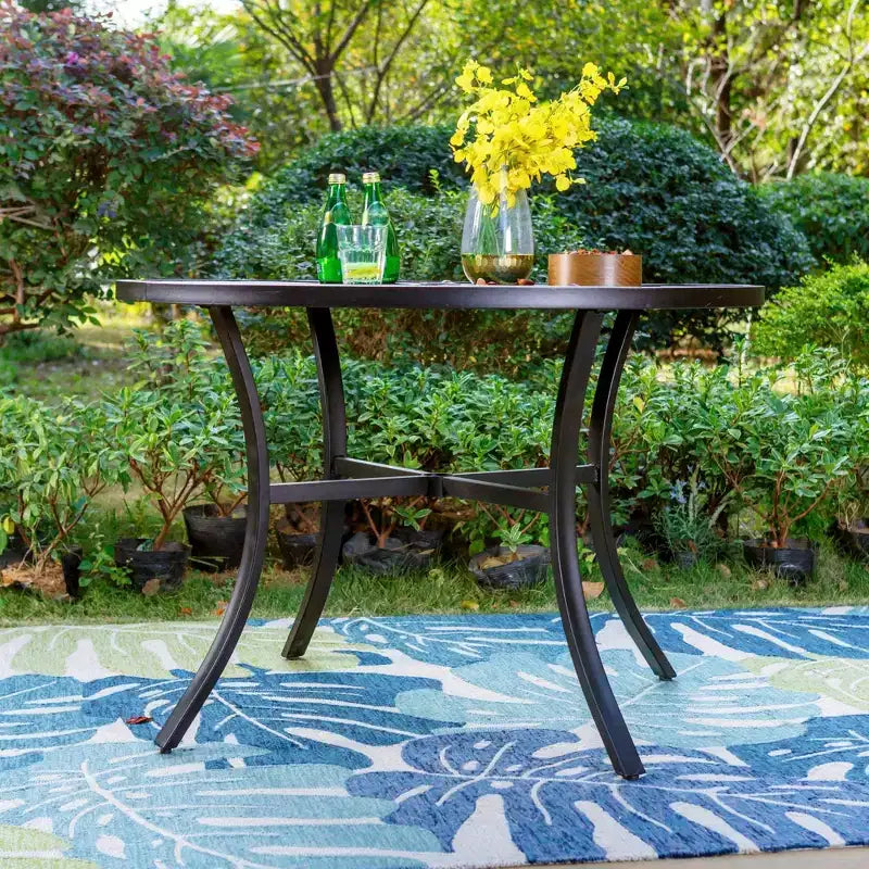 Captiva Designs 5pc Outdoor Dining Set with 7-Position Adjustable Folding Chairs & Round Metal Table with Umbrella Hole