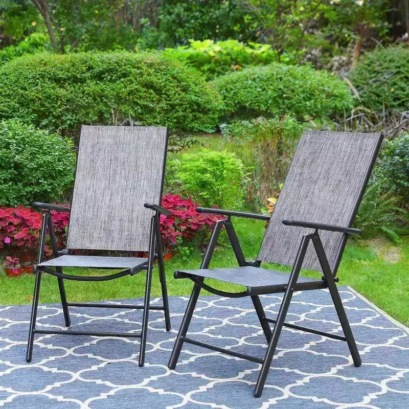 Captiva Designs 5pc Outdoor Dining Set with 7-Position Adjustable Folding Chairs & Round Metal Table with Umbrella Hole