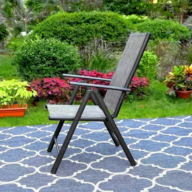 Captiva Designs 5pc Outdoor Dining Set with 7-Position Adjustable Folding Chairs & Round Metal Table with Umbrella Hole