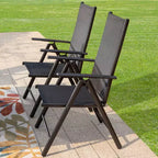 Captiva Designs 5pc Outdoor Dining Set with 7-Position Adjustable Folding Chairs & Round Metal Table with Umbrella Hole