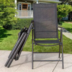 Captiva Designs 5pc Outdoor Dining Set with 7-Position Adjustable Folding Chairs & Round Metal Table with Umbrella Hole
