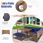Costway 8pcs Patio Acacia Wood Dining Table & Ottoman Sofa Chair Set Outdoor Furniture