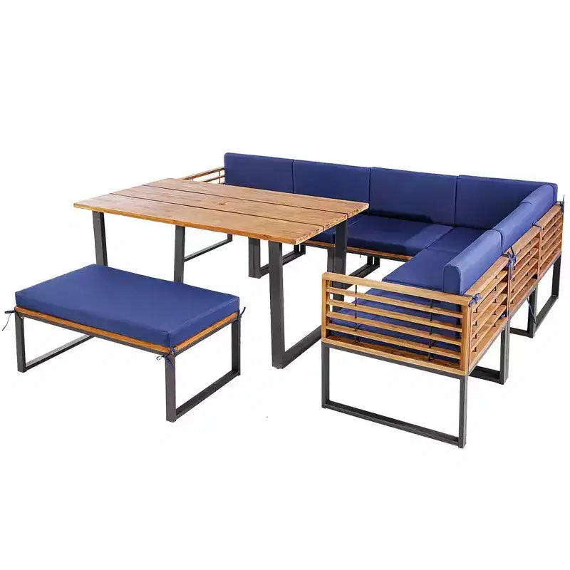 Costway 8pcs Patio Acacia Wood Dining Table & Ottoman Sofa Chair Set Outdoor Furniture