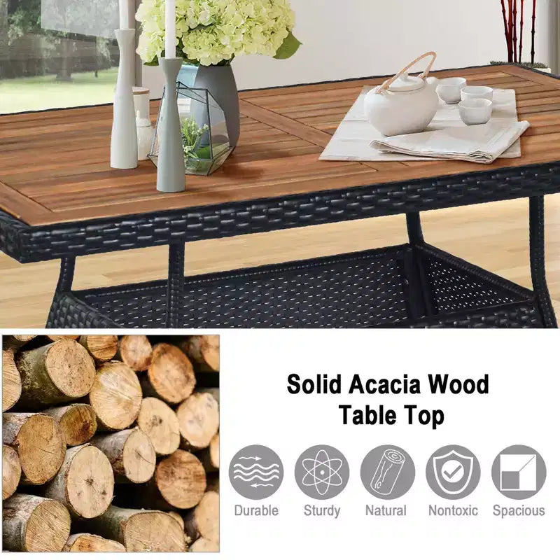 Costway 10 PCS Patio Rattan Dining Set Rectangular Wood Top Tables Cushioned Chair Garden