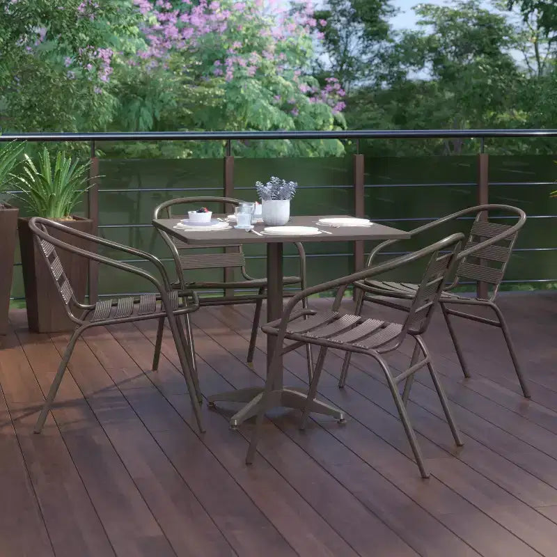 Flash Furniture Lila 31.5'' Square Aluminum Indoor-Outdoor Table Set with 4 Slat Back Chairs