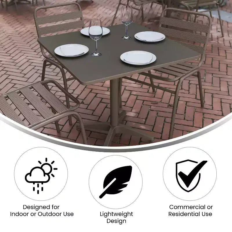 Flash Furniture Lila 31.5'' Square Aluminum Indoor-Outdoor Table Set with 4 Slat Back Chairs
