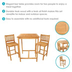 Sunnydaze 3-Piece Teak Wood Outdoor Bar Set - Brown